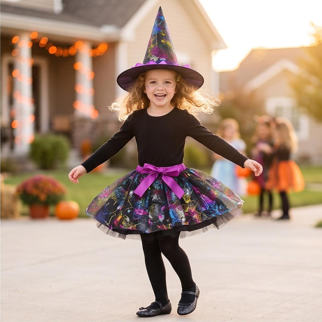 Kids Halloween Witch Costume Dress with Hat and 3 Piece Set