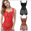 Women's Gothic Faux Leather Bustier Overbust Corset Lace Skirt Fancy Dresses Costume Plus Size