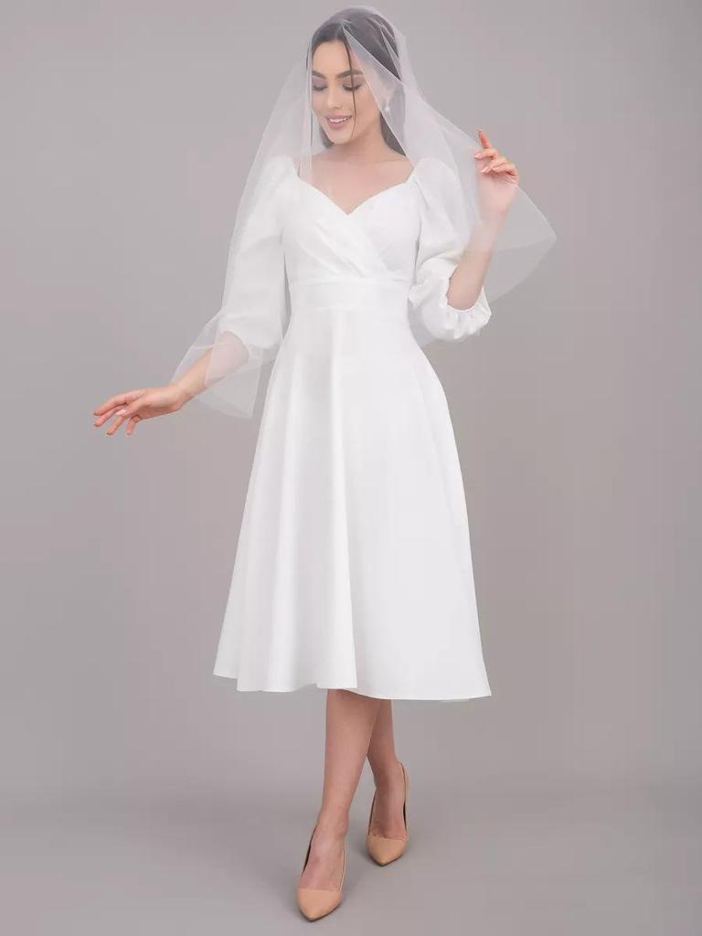 Spring V-Neck Waist-Cinching Puff Sleeve Dress with Pockets for Women