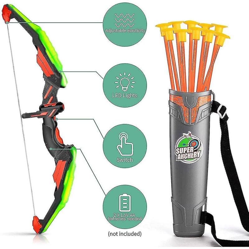 Interactive LED Bow & Arrow Toy - 70cm Bow, 13 Suction Arrows, Quiver