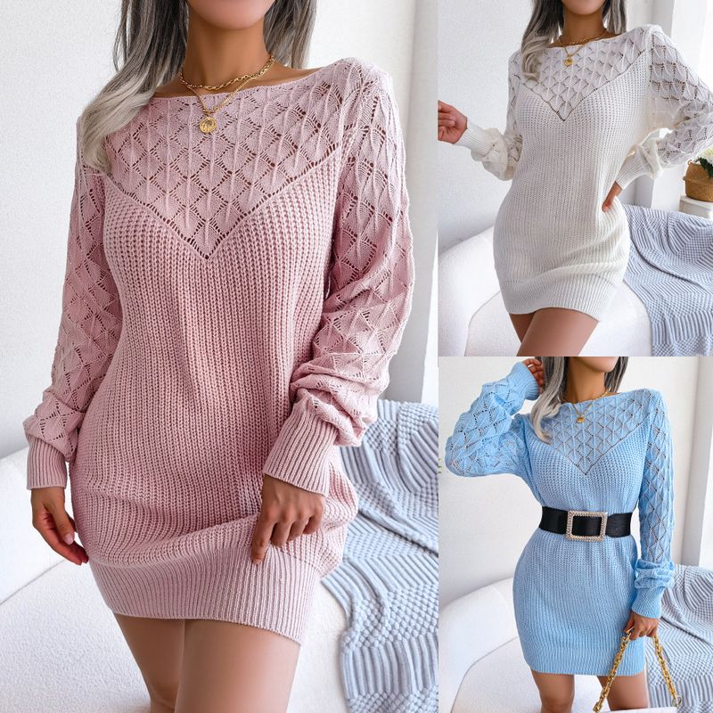 

2024 Fashion Hollow out Hooded Woolen Skirt Pullover Woolen Skirt Pink L