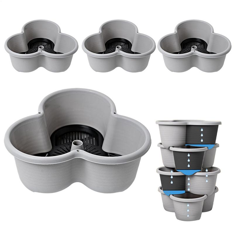 Torre de Macetero de Jardín Apilable de 4 Niveles para Verduras, Macetas de Flores para Jardinería, Sistema de Jardinería Interior con Bandeja y Rueda Flexible