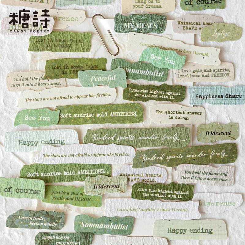 50-Sheet English Note Collage Stickers, Vintage Typography & Mini Paper Scrap Designs, Self-Adhesive for Journal DIY