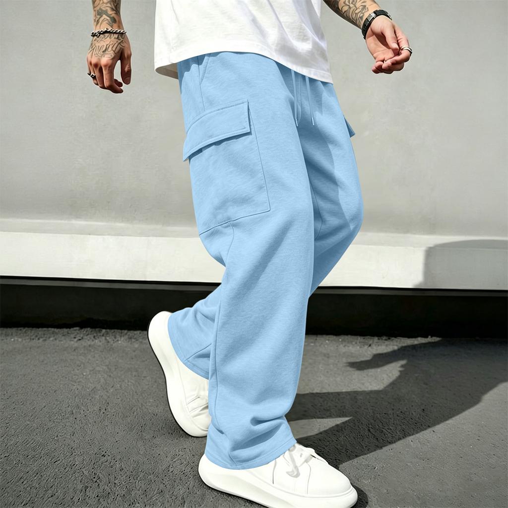 Men's Loose Fit Cargo Sweatpants Straight Leg Casual Pants with Drawstring Elastic Waist for Athletic Everyday Wear
