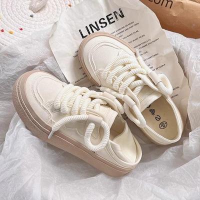 Women's White Canvas Sneakers with Thick Soles, 2024 Spring Korean Style, Height-Enhancing, Versatile Two-Wear Design for Casual Sports.