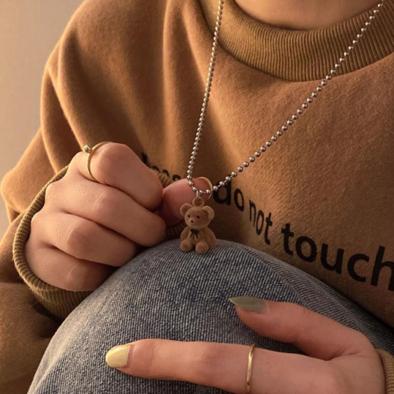 

TikTok твидовое ожерелье в стиле хип-хоп с медведем, милый трехмерный кулон для мужчин и женщин, длинный кулон, аксессуары на ключице