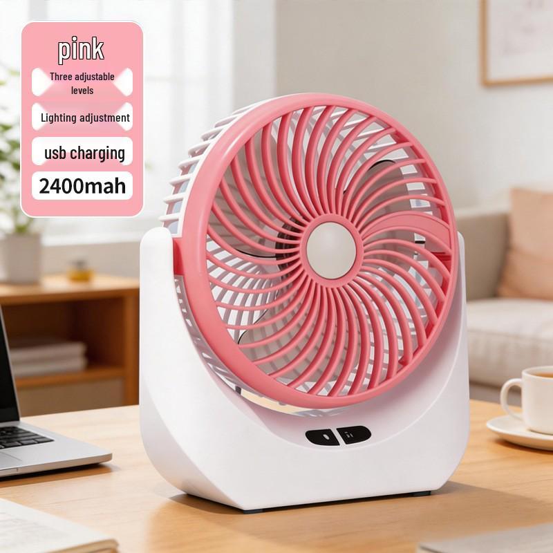 Ventilatore da scrivania portatile USB ricaricabile con luce, funzionamento silenzioso a 3 velocità per dormitori
