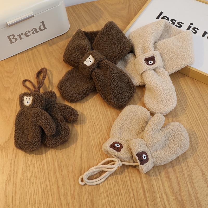 Baby Scarf Gloves Set Faux Lamb Wool Korean  Winter Warm Kids Neck Warmer Mittens Children Boys Girls Accessories 2-6Y