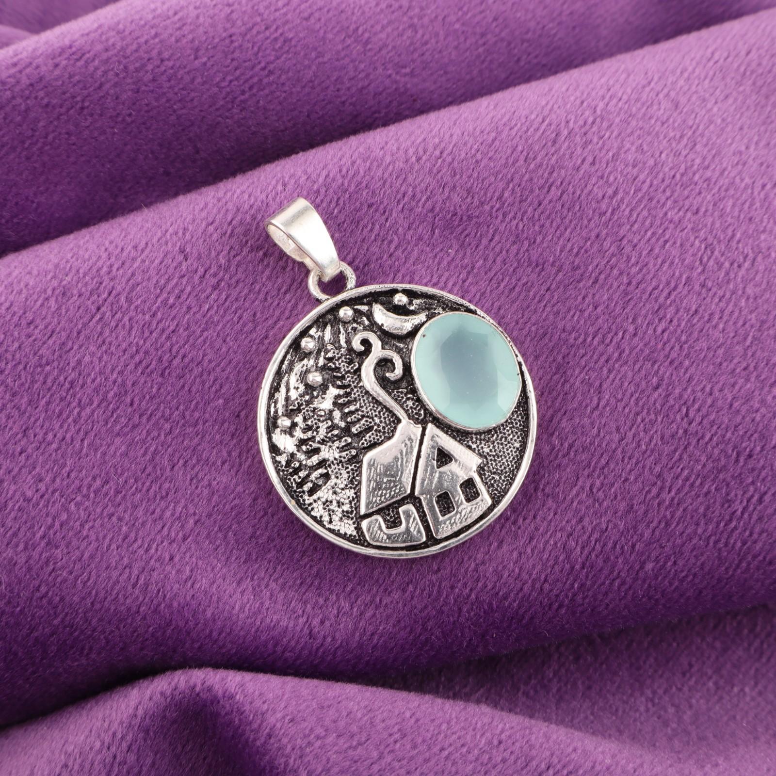 

Aqua Chalcedony Gemstone 925 Sterling Silver Jewelry Pendant 1.29 For Women CP-39-17