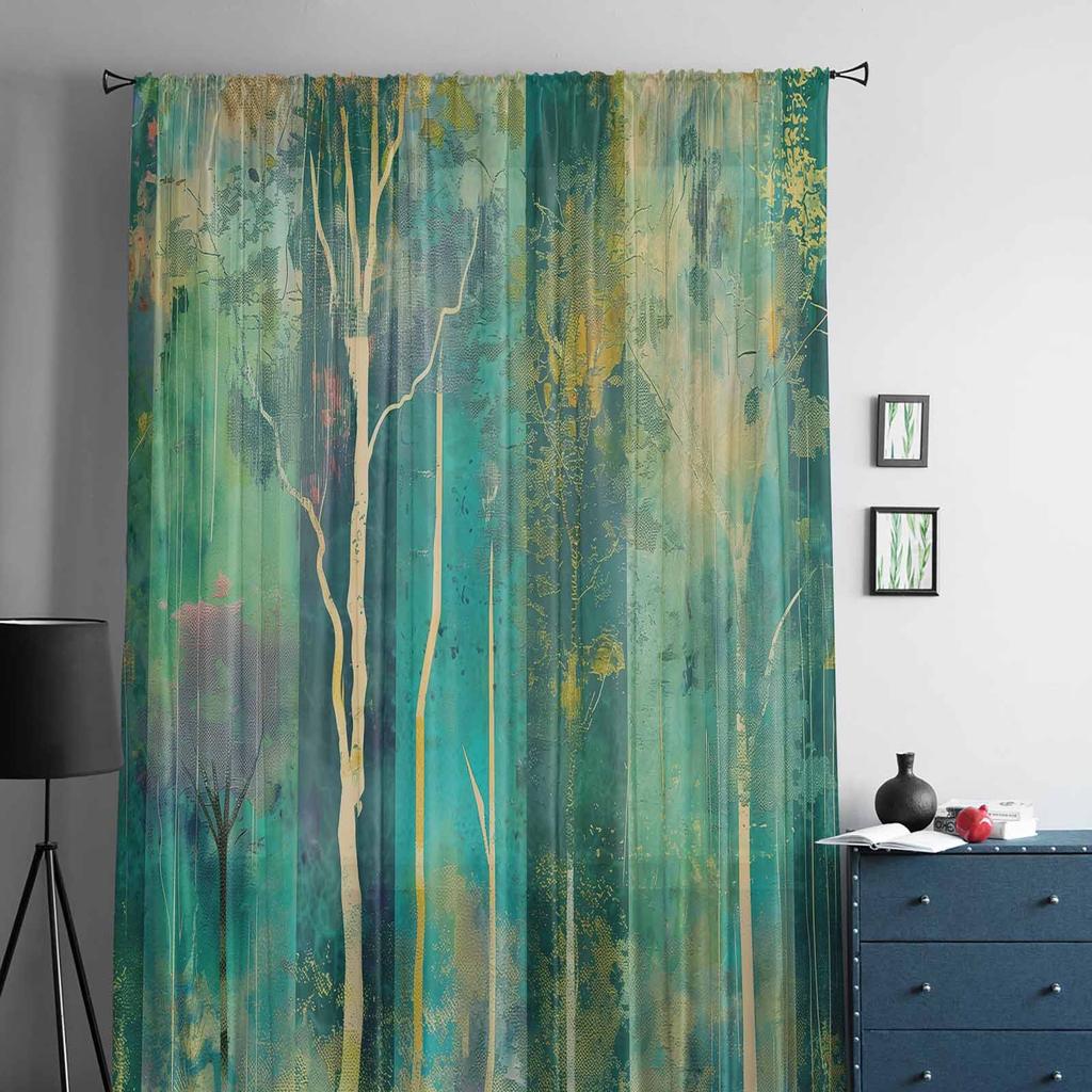 Peinture à l'huile Arbre Abstrait Coucher de Soleil Rideaux de Fenêtre en Tulle pour Chambre à Coucher Rideaux Décoration de Maison de Luxe dans Salon Panneaux en Mousseline