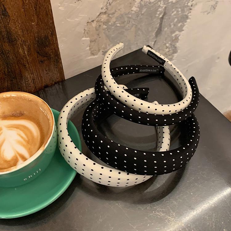 2024 Koreanischer gepunkteter schwarz-weißer Damen-Stirnband mit breiter Krempe zum Gesichtwaschen