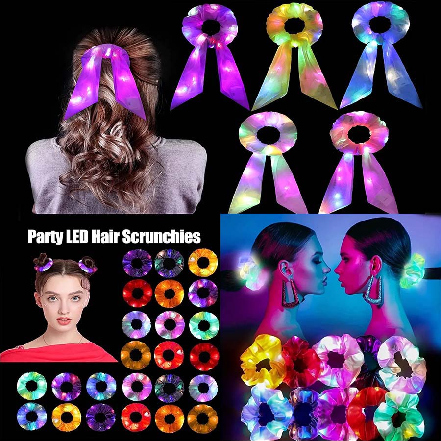 30-100 Stück LED Haargummi Leuchtendes Haargummi Satin Elastisches Haarband Weihnachten Hochzeit Leuchtet im Dunkeln Partyzubehör