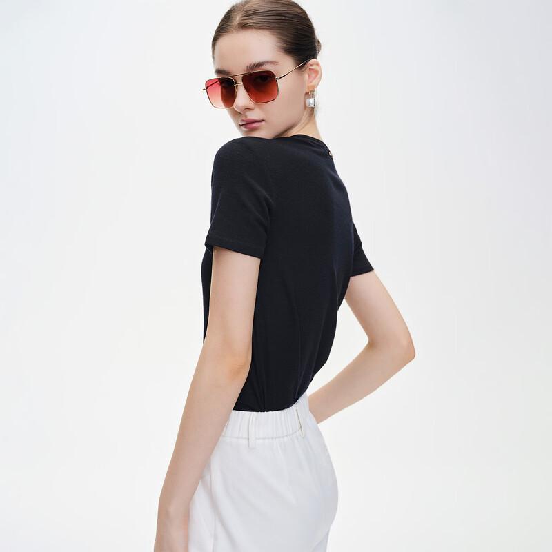 GIOVANNI VALENTINO Women's Round Neck Short Sleeve Pure Wool T-Shirt