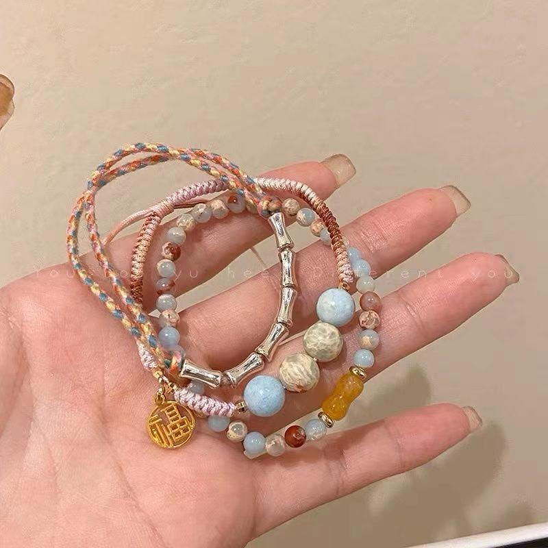 Nuovo Braccialetto Intrecciato in Bambù Stile Cinese Nuovo Braccialetto Retro per Coppia Set di Braccialetti di Lusso Leggero di Nicchia