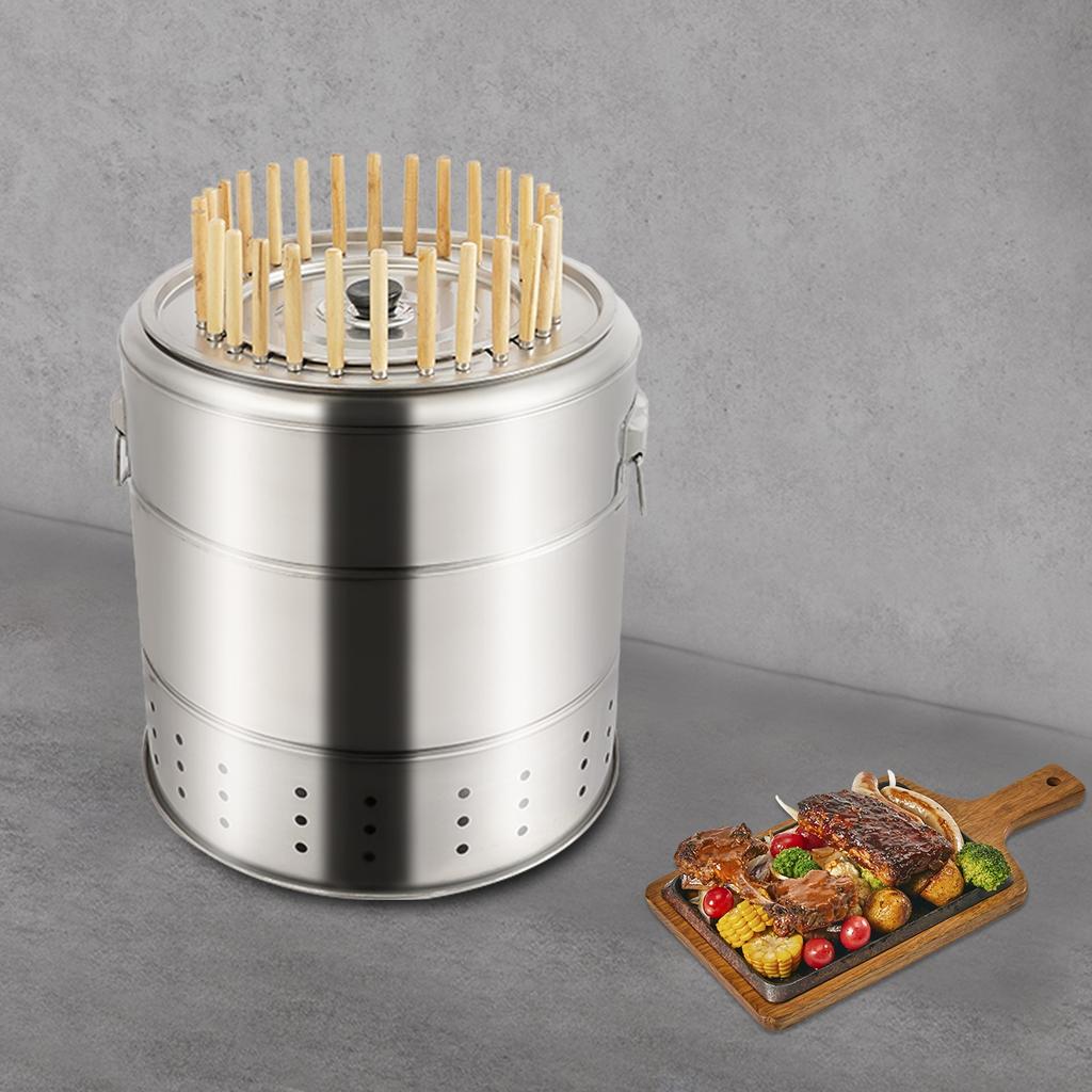Tragbarer Holzkohle-Fassgrill mit Grillzubehör-Set, Edelstahl-Holzkohlegrill für den Hinterhof-Grill und Camping