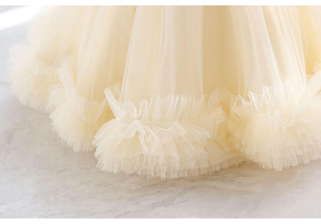 Grenzüberschreitendes Mädchen-Netz-Puff-Prinzessinnenkleid - Formelles Abendkleid mit Schleife und Details für Auftritte