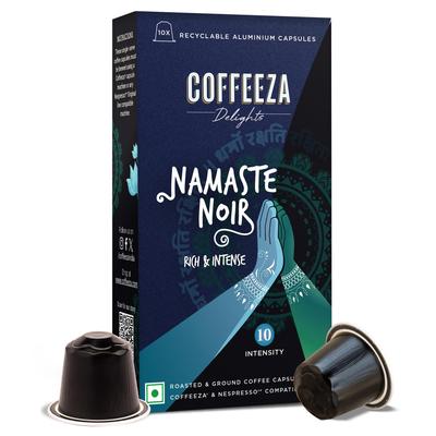 COFFEEZA Delights Namaste Noir Coffee Capsules (Budget-Friendly) Nespresso Compatible Coffee Capsules|10 Coffee Pods, 90 Gram