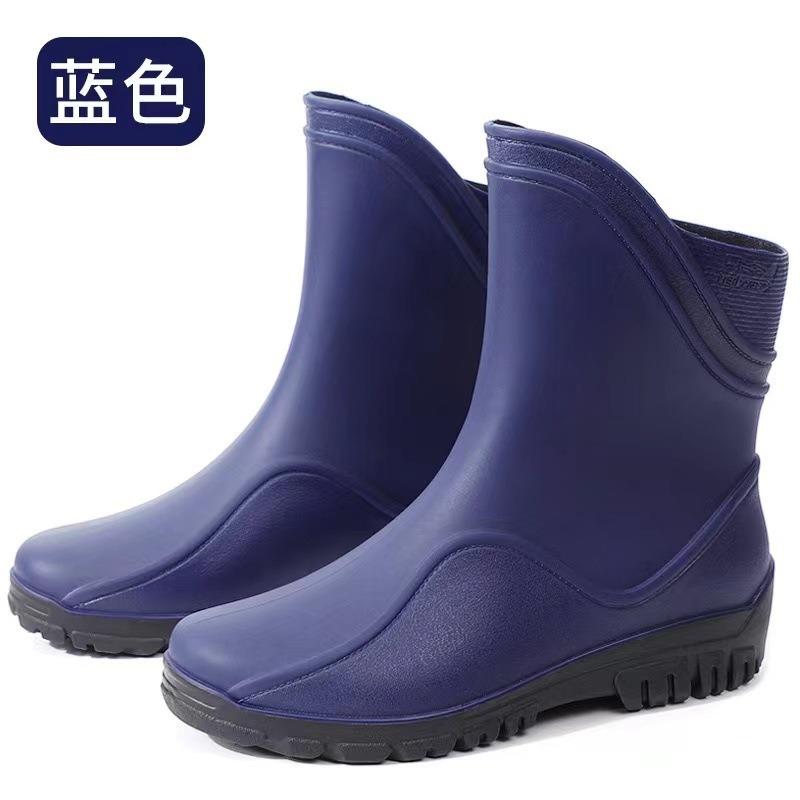 Fashion rain shoes men's medium tube water boots non-slip waterproof shoes new outdoor rain boots thermal short tube rubber shoes men's fashion