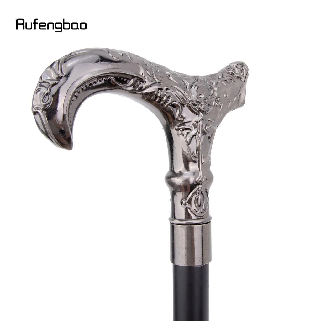 Silberner Totenkopf Blumenkopf Gehstock Mode Dekorativer Spazierstock Gentleman Elegant Cosplay Stock Knauf Krummstab 93cm