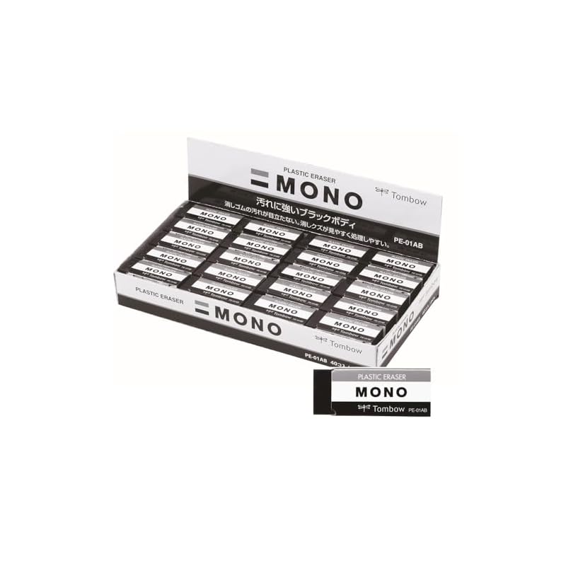 Tombow MONO Radiergummi, Schwarz, 40 Stück, PE01 (43 x 17mm) PE-01AB-40P