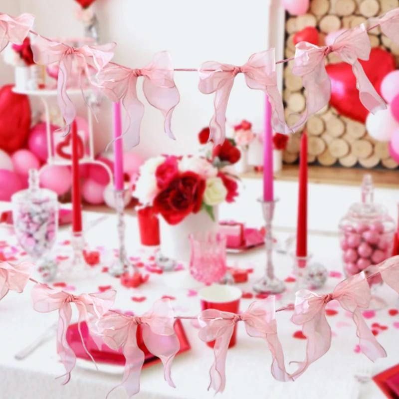 Top Quality Pink Bowknot Banner Hanging Pendant Garlands For Girls Princess Birthday Party Decor Baby Shower Wedding Party Photo