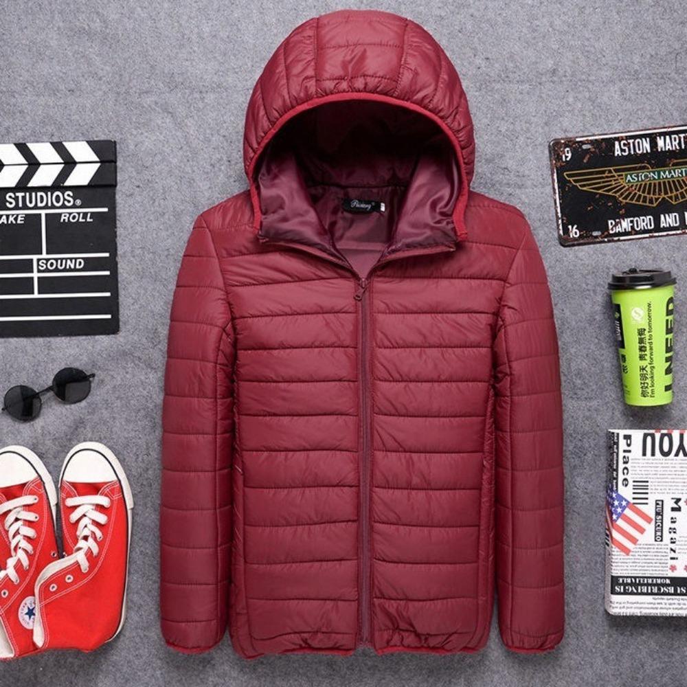 Men's Casual Solid Color Hooded Cotton-padded Jacket for Autumn and Winter, Warm Down Jacket