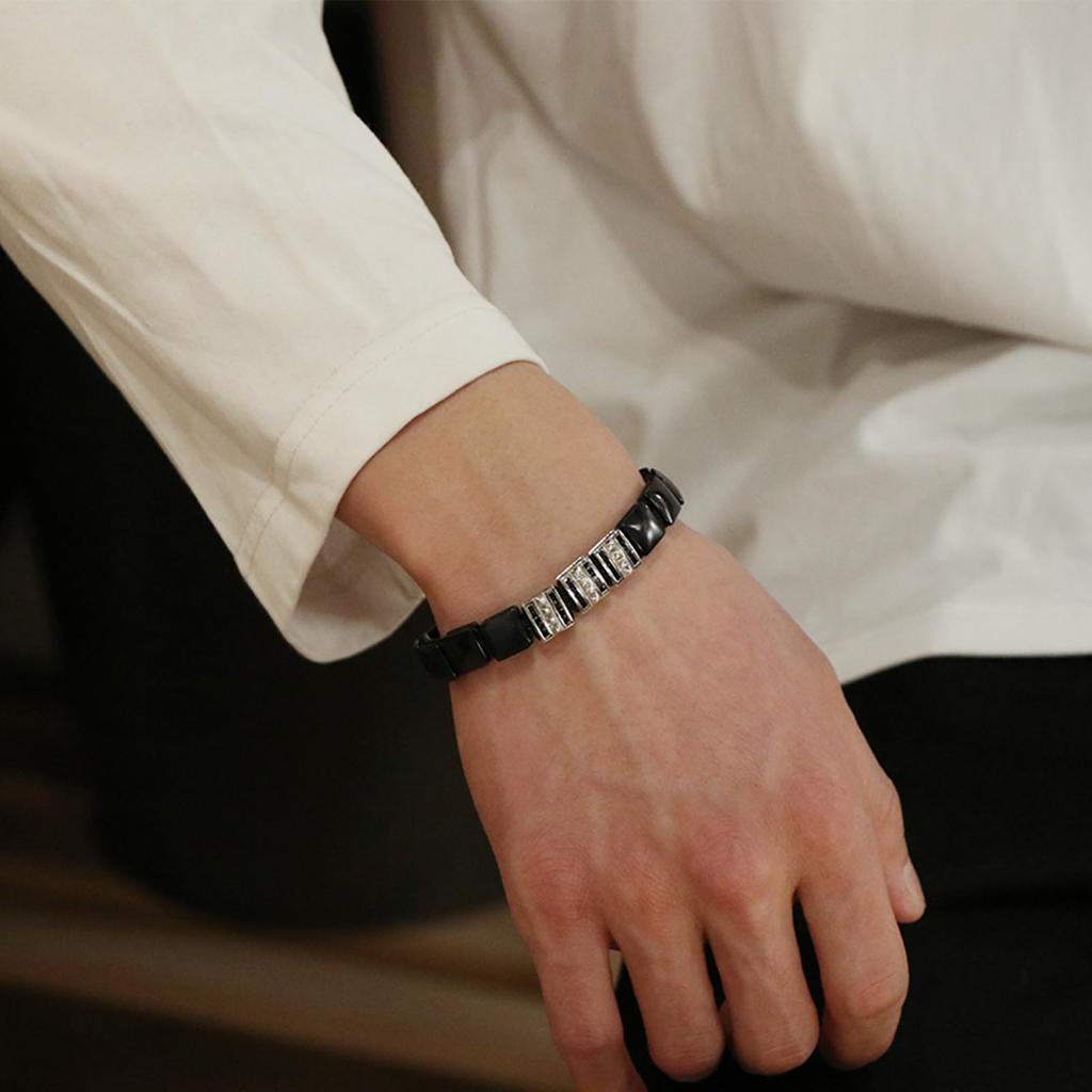 [AWNL] Men's Flat Bead Bracelet with 925 Sterling Silver Center Charm and Hawk's Eye Stone, Braided Bracelet, Men's Gift (9.5mm Stone) 16.5-18cm