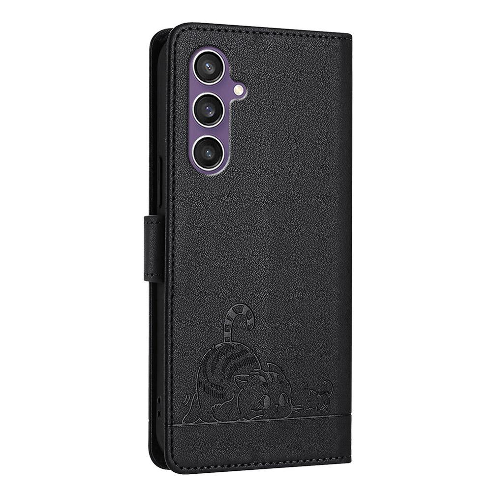 For Samsung Galaxy S23 FE Case with Strap RFID Blocking Leather Wallet Phone Cover Cat Mouse Pattern