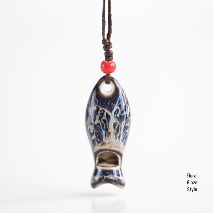 Handmade Ceramic Fish-shaped Whistle Necklace Pendant - Fresh Style Ornament for Couples & Friends, 581