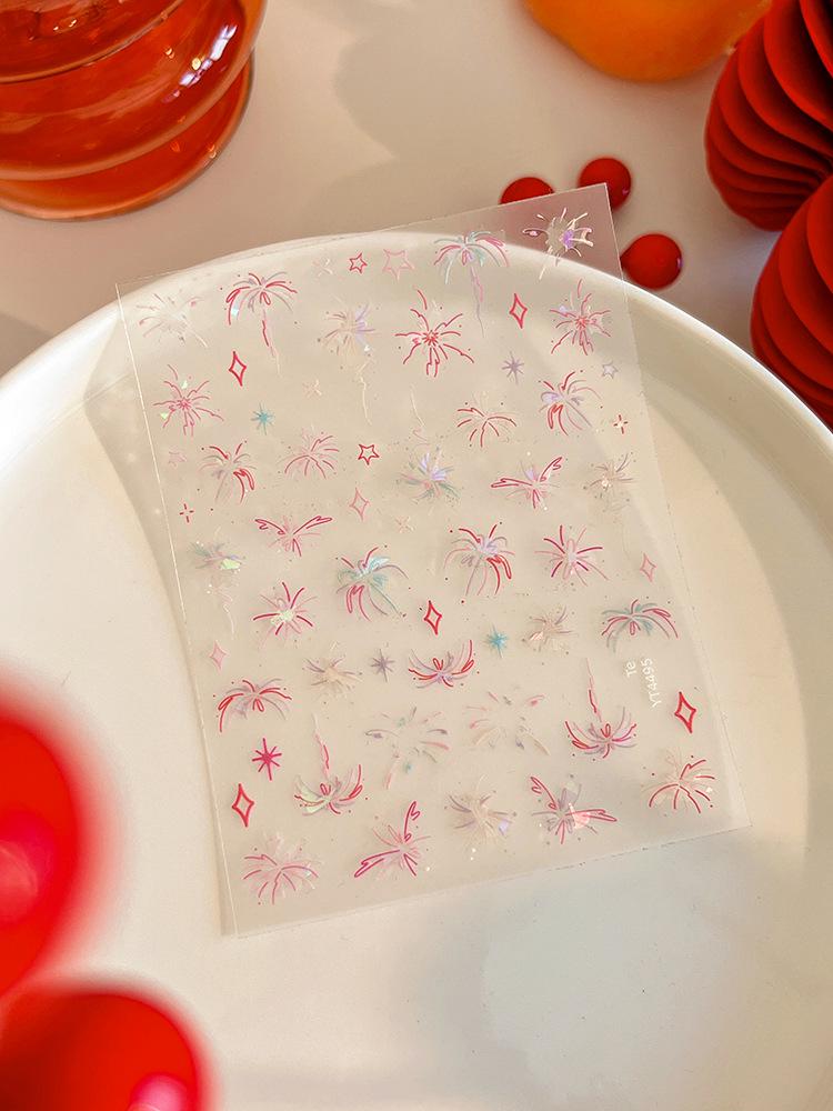 

YITU Iridescent Fireworks Nail Stickers with Exquisite Lines, Self-Adhesive Nail Decoration YT4495