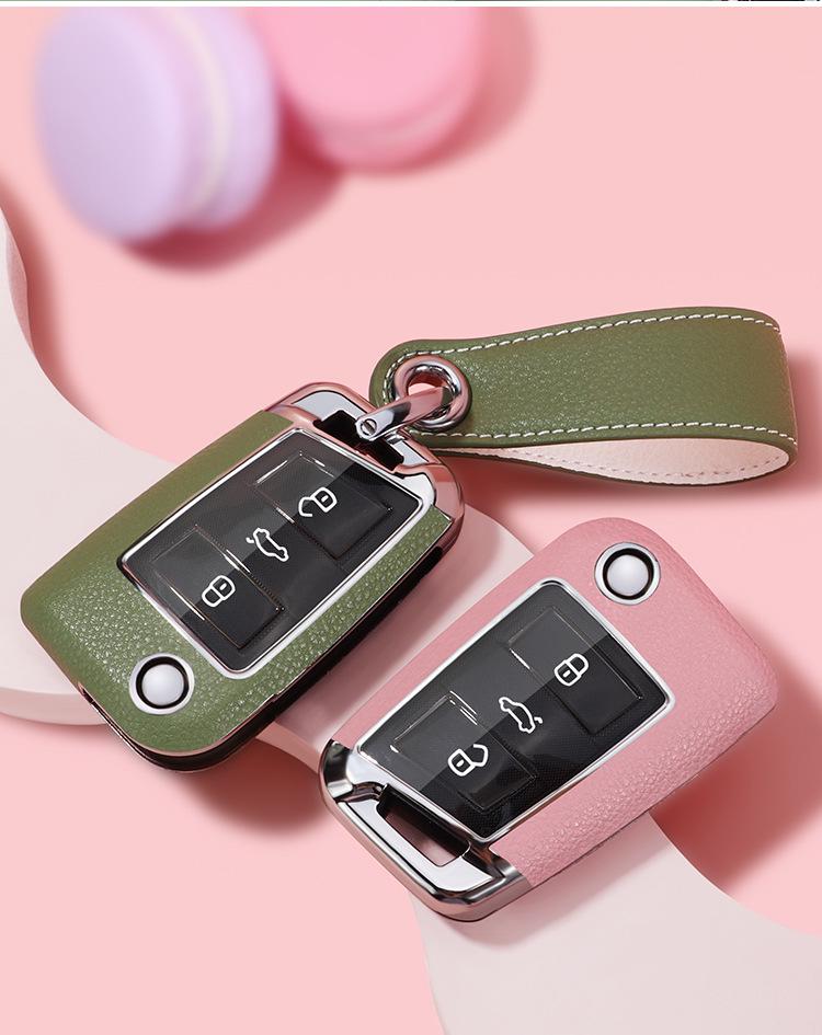 Leather Key Shell Set for Lavida, Sagitar, T-Roc, Tayron, Touran, T-Cross, Polo - Men's & Women's with Buckle