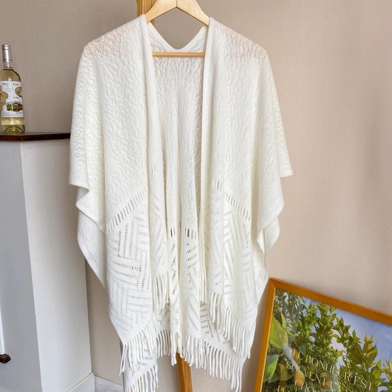 Вязаный шарф-накидка с кисточками в этническом стиле - Универсальный шарф для путешествий и фотосессий 100-135CM