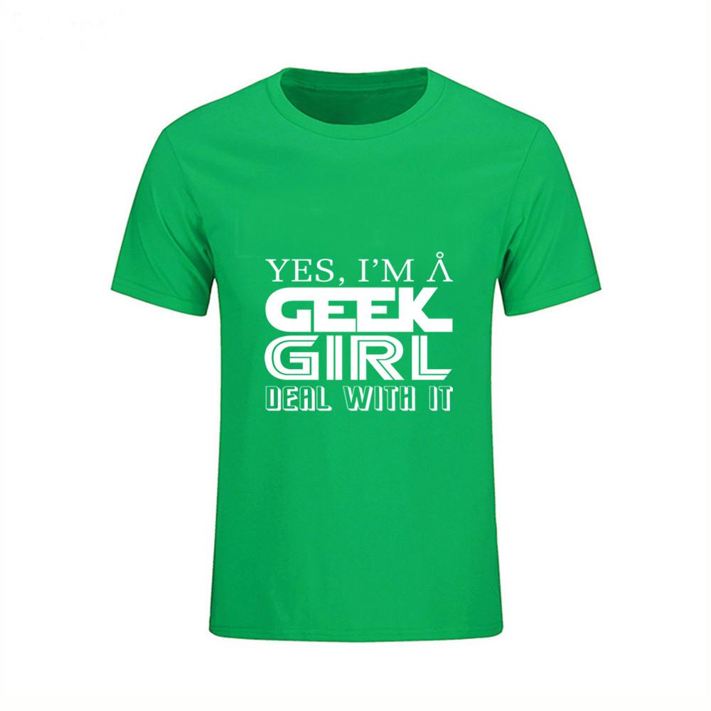 Men S T Shirts Cotton Short Sleeve O Neck Yes I Am A Geek Girl Deal