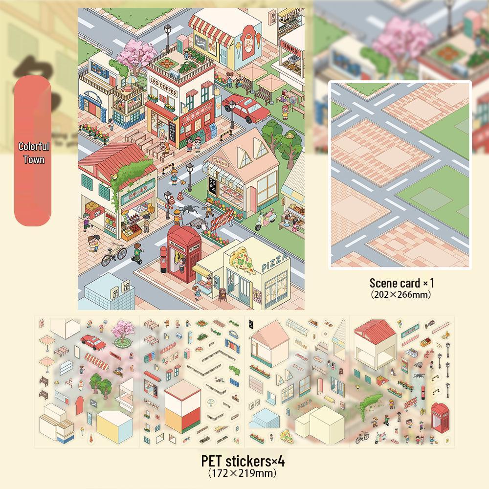 

Shile Bestseller Little Red Book Diorama Stickers: 3D Miniature Town Scene - Creative Toy Stickers