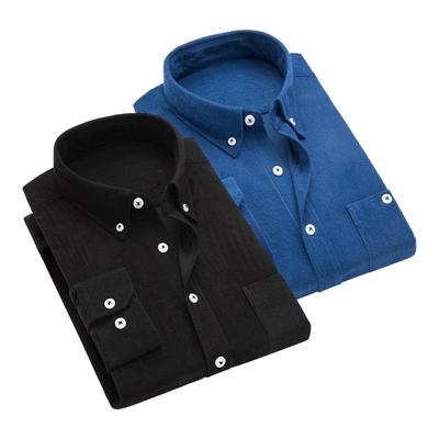 Camisa de pana ajustada para hombre, camisa de manga larga con solapa, Tops con bolsillos de Color sólido, camisa informal, ropa de trabajo de oficina
