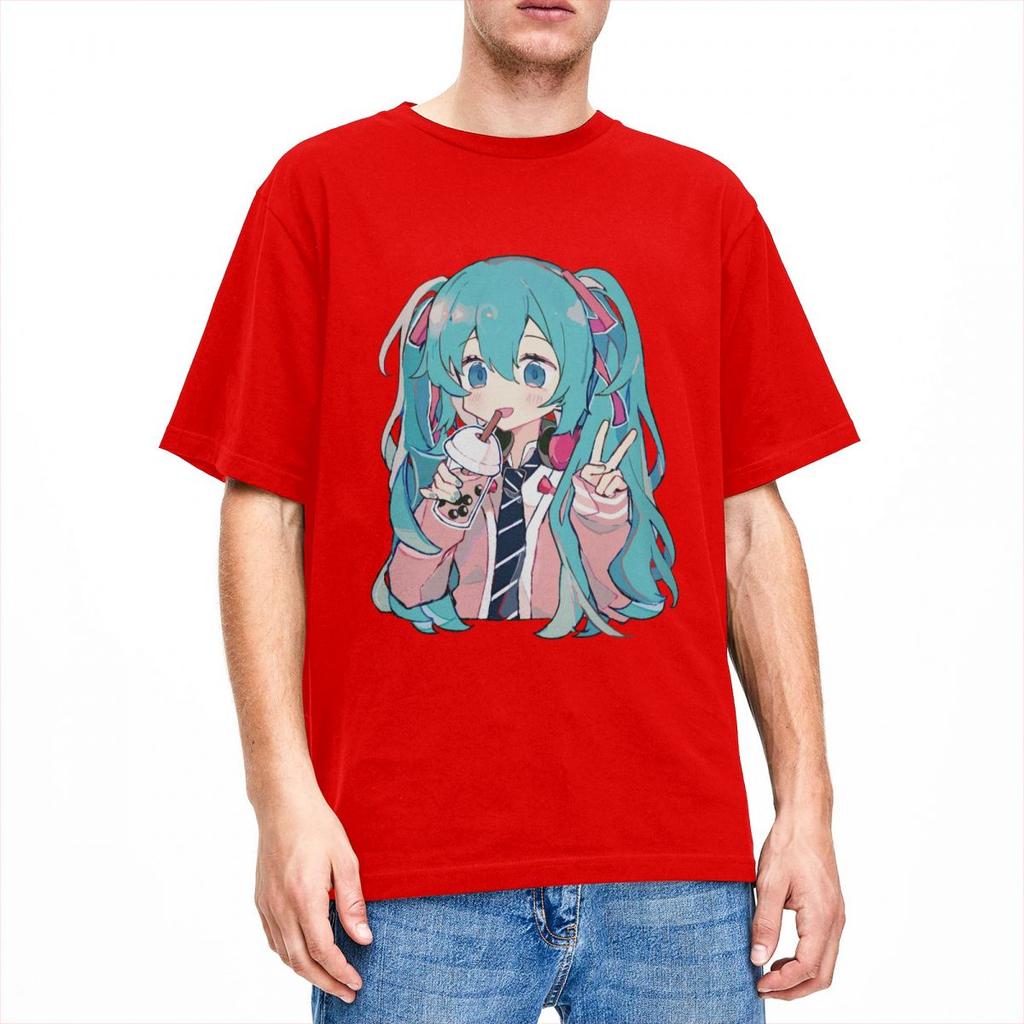 Boba Tea Miku T-Shirt Unisex Damen Neuheit Baumwoll-Tees O-Ausschnitt Kurzarm T-Shirts Neuankömmling Kleidung Unisex
