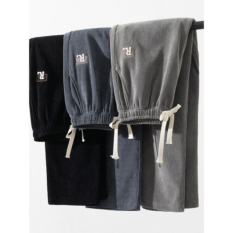 Foreign Trade Surplus Spring and Autumn New Style Loose Corduroy Casual Pants for Men, Versatile Straight-Leg Drawstring Thickened Long Pants