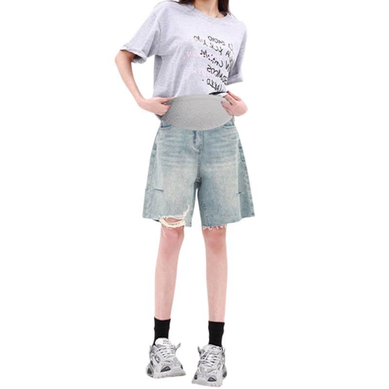 Women's Maternity Ripped Denim Shorts, 2026 Summer Collection - Loose, Wide-Leg, Age-Reducing Five-Point Style, Plus Size Available.
