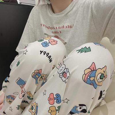Dünner Sommerpyjama mit Cartoon-Motiv für Damen: Vielseitige Wanderhosen, lang, kurz, mückenabweisend, klimaanlagenfreundlich.