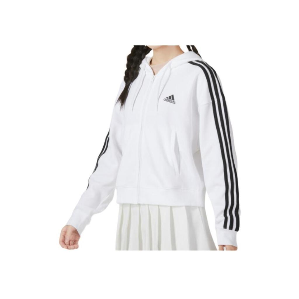 Adidas Three-Stripe Hooded Sports Jacket Women Jackets White IK8387