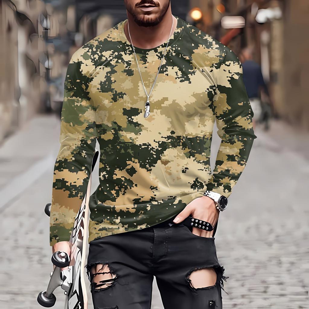 Men's T Shirt O-Neck Clothing Apparel Outdoor Long Sleeve Print Fashion Designer Vintage