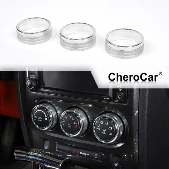 3 Stück Klimaanlagen-Schalterknopf-Zierring Silber für Dodge Challenger 09-14