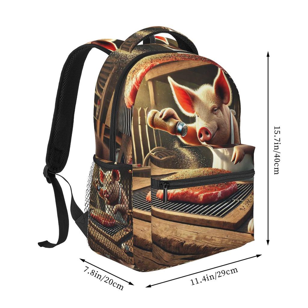 Zaino Cartoon Maiale da Cucina Scena BBQ Zaino per Ragazzi Ragazze Zaino per Studenti Borse Scolastiche Zaino Cartoon Borsa a Tracolla Grande Capacità