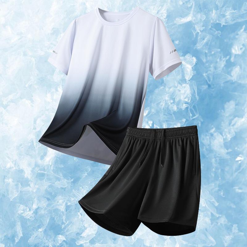 Sports Ice Silk T-shirt, Sports Wear, Short Sleeve Set, Running Speed Dry T-shirt, Men's Set