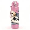 1PC Sleeping Puppy Dog Cartoon Pattern 750ml Color Plastic Sports Water Bottle Leakproof Flip Straw Lid Suitable for Sports Office Home Use