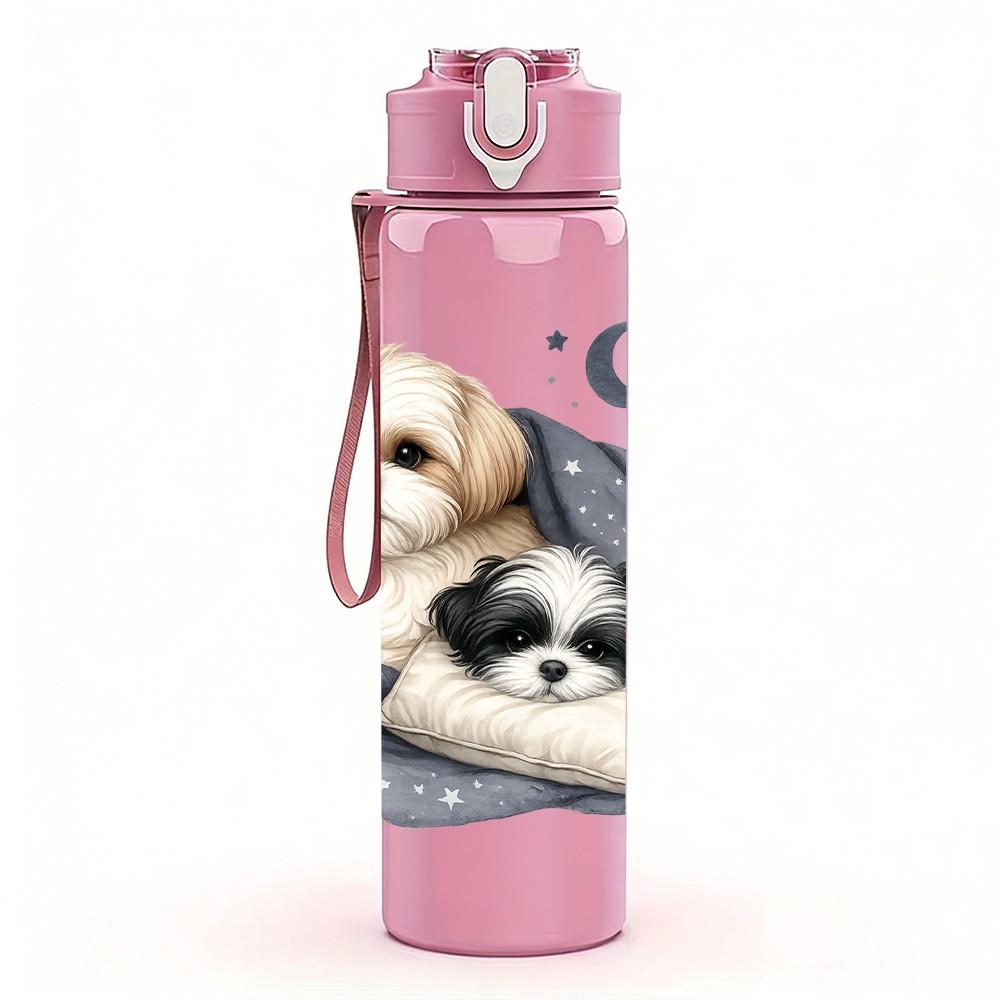 1PC Sleeping Puppy Dog Cartoon Pattern 750ml Color Plastic Sports Water Bottle Leakproof Flip Straw Lid Suitable for Sports Office Home Use