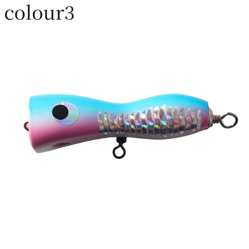 Wood & High Carbon Steel Floating Topwater Popper Lure with Hooks for Saltwater Tuna & Marlin