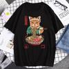 Japanese Harajuku Samurai Sword Cat T-Shirt Men Women Casual Tee Clothes Polyester Summer Tops Breathable Oversized T-Shirts Couple