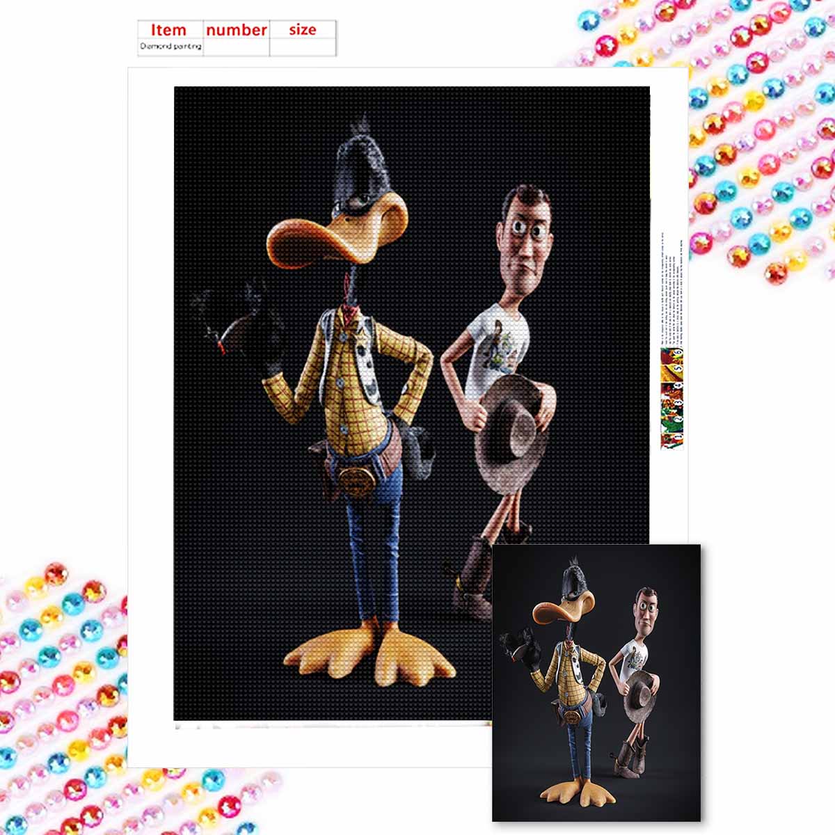 

Наборы для алмазной живописи 5D DIY для взрослых, Дональд Дак и Вуди, наборы с полными круглыми кристаллами для начинающих для украшения стен дома Round 20x30cm