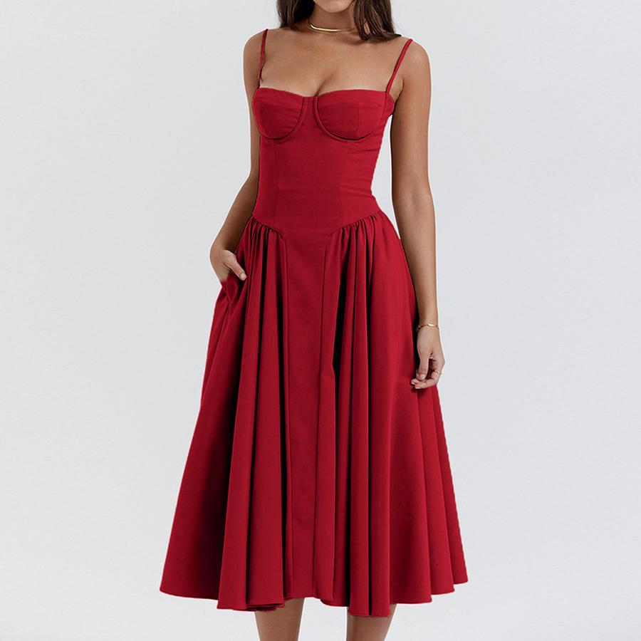 Sommer Sexy Gerafftes Kleid Damen Rotes Tube Top Kleid